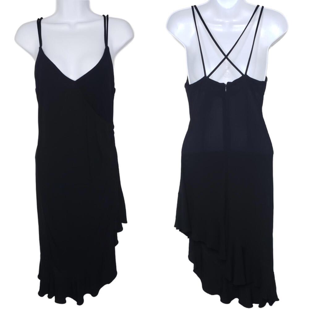 Y2K Daniel & Rebecca Sz 4 Rouche Asymmetrical Strappy Little Black Dress(1810)
